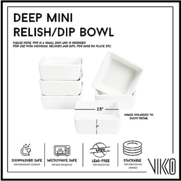 Set of 6 - Mini Square White Porcelain Dipping Sauce Bowls  (White) - Picture 2 of 8